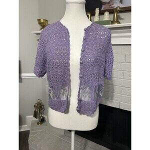Teddi Womens Crochet Cardigan Sweater Size M Dainty Cottagecore Coquette Grandma